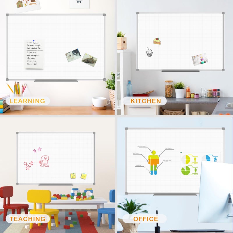 JILoffice Magnetic Dry Erase Planning Board, Grid Pattern White Board 36 x 24 Inch, Silver Aluminum Frame with Detachable Marker Tray for Office School and Home - Image 4